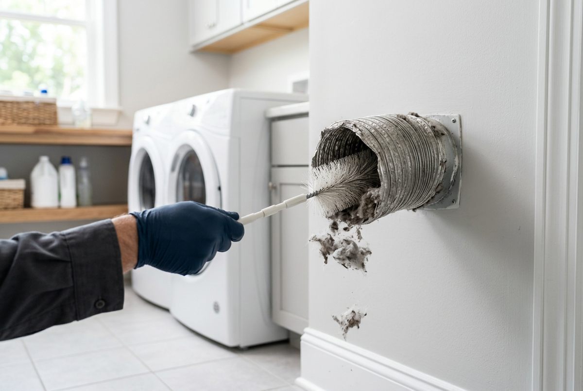 Dryer Vent Cleaning technician at work