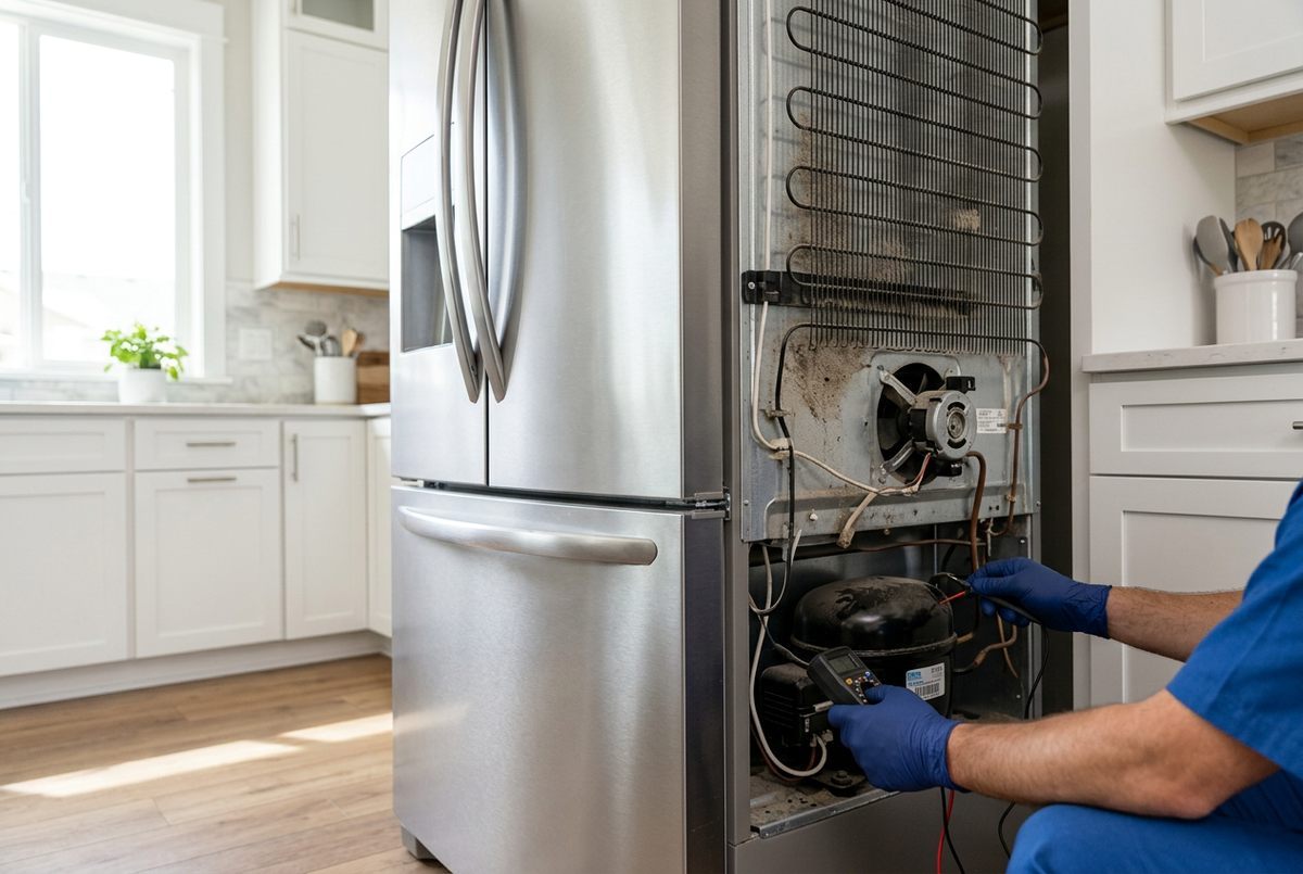 Refrigerator Repair technician at work